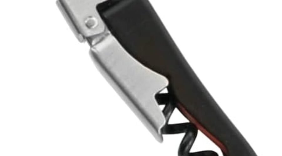 TSA Compliant Corkscrew Bottle Opener, Black Double Hinged, Stainless Steel Wine Key (1 Pack)