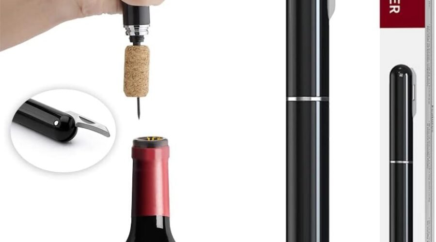 Wine Bottle Opener, IPEROT Air Pressure Wine Corkscrew With Cutting Wine Bottle Foil Knife, Effortlessly Open Wine Bottles Without Damaging Corks, Easy-to-Use(Black)