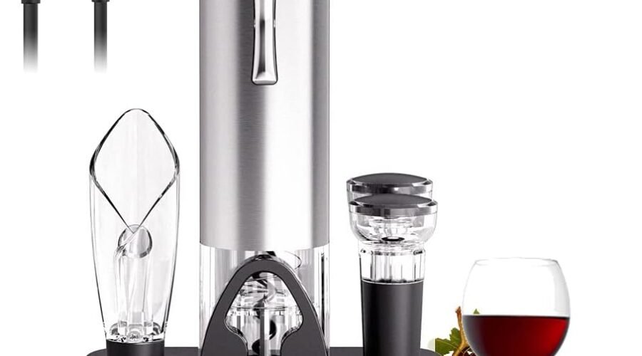COKUNST Electric Wine Opener Set with Stand, USB Charging Corkscrew Remover, One-click Button Rechargeable Cordless Bottle Openers with Wine Pourer, Vacuum Stoppers, Foil Cutter for Home Party Wedding