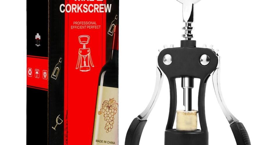 Wine Opener, Zinc Alloy Wine Bottle Opener, Wing Corkscrew Wine Bottle Opener, 2-in-1 Multifunctional Design (black)