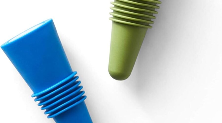 Rabbit Wine and Beverage Bottle Stoppers with Grip Top (Blue, Set of 2)