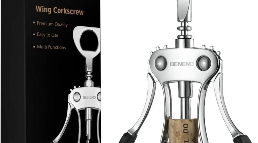 Beneno Wine Opener, Zinc Alloy Premium Wing Corkscrew with Multifunctional Bottles Opener, Sharp Wine Corkscrew with Ergonomic Non-Slip Wing Handle, Upgrade