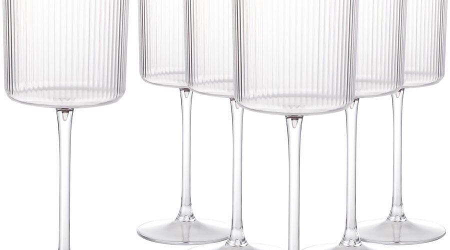 Ciaell 12 PCS Plastic Ribbed Wine Glasses – 10 OZ Plastic Square Wine Glasses with Stem – Disposable Champagne Cups for Parties & Weddings & Party