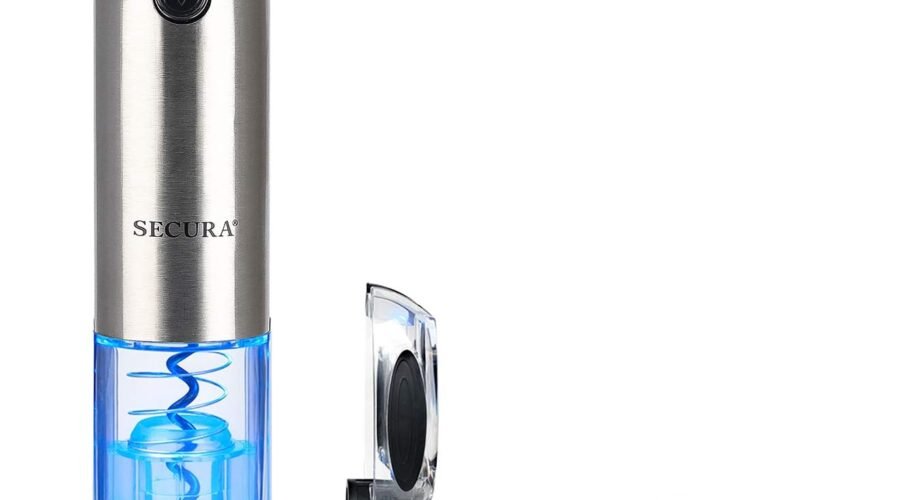Secura Electric Wine Opener, Automatic Electric Wine Bottle Corkscrew Opener with Foil Cutter, Rechargeable (Stainless Steel)