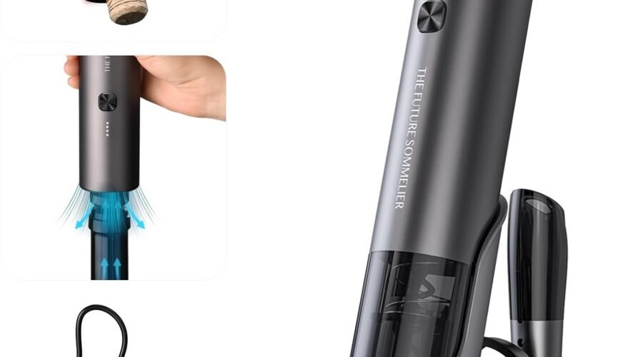 CIRCLE JOY Rechargeable Electric Wine Bottle Opener Set 7-in-1 Aluminum Alloy Wine Gift Set with 2-in-1 Electric Corkscrew & Vacuum Pump, Foil Cutter, Wine Pourer, Charging Base and 2 Wine Stoppers
