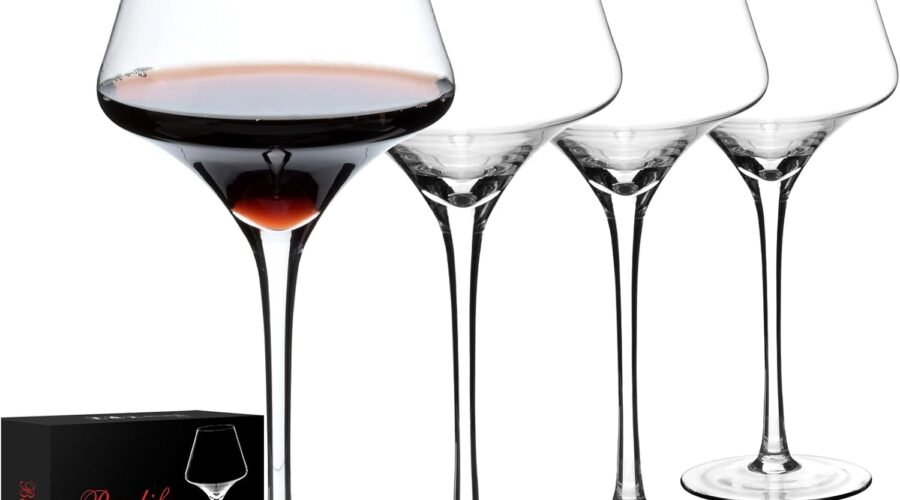 Red Wine Glasses Set of 4 – 17.5oz Premium Crystal Wine Glass With Long Stem – Hand Blown Burgundy Wine Glasses – Unique Gift for Wedding, Anniversary, Christmas