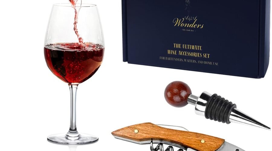 A&A Wonders Wine Accessories Set, Featuring 3 in-1 Multifunctional Waiters Corkscrew Bottle Opener, Wine Aerator Pourer Spout & Decanter, Air-Tight Wine Stopper.