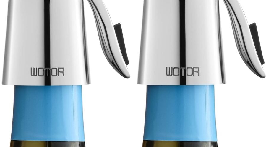 Stainless Steel Wine Bottle Stoppers with Silicone – Reusable Wine Saver and Decorative Bottle Sealer, Leakproof, Keep Fresh, Silver, 2 Pack