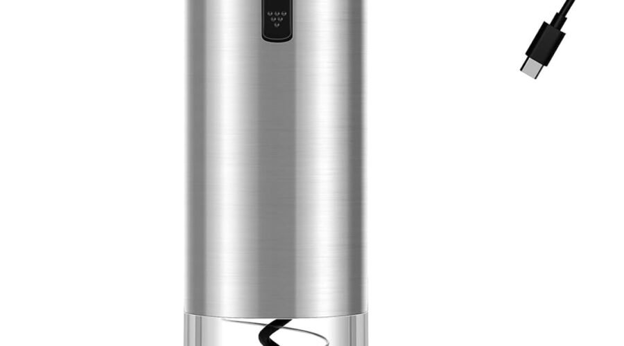Electric Wine Opener Rechargeable – USB-C Charging, Wine Opener Electric with Foil Cutter, Electric Wine Bottle Opener, Electric Corkscrew Wine Opener, Stainless Steel, Must-Have for Wine Lovers