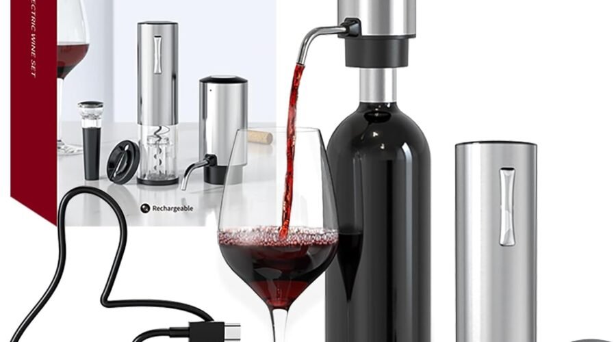 CIRCLE JOY Electric Wine Opener Set 4-in-1 Wine Set with Rechargeable Wine Opener, Rechargeable Wine Aerator Pourer, Foil Cutter and Vacuum Wine Stopper, Gift Set for Wine Lovers, Silver
