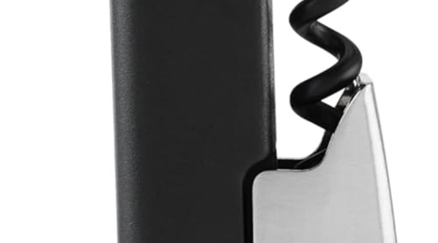 Host Double Hinged Corkscrew, Stainless Steel Bottle Opener and Foil Cutter, Wine Key, Bar Accessories, Set of 1, Black
