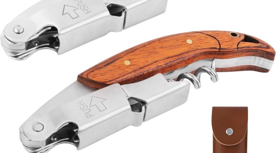 2-Pack Corkscrew Wine Opener – Professional Stainless Steel with Rosewood Handle, Foil Cutter, and Bottle Opener – Manual Wine Key for Bartenders, Servers, and Home Use