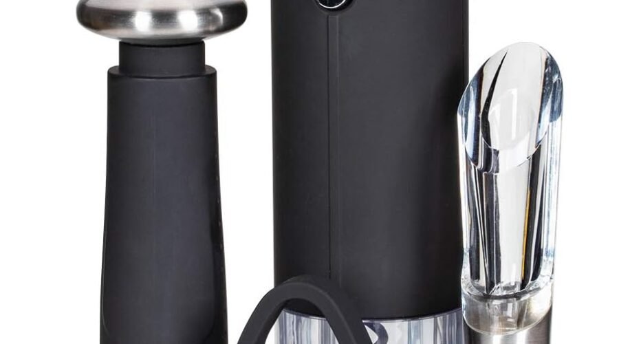 Ivation Wine Gift Set – Includes Electric Opener, Aerator, Vacuum Preserver, 2 Stoppers, Foil Cutter & Charging Base