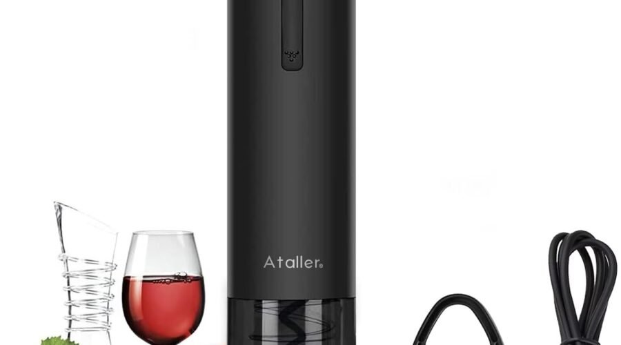 Ataller Rechargeable Electric Wine Bottle Openers, Cordless Automatic Wine Corkscrews Opener with Foil Cutter and USB Charging Cable, Black