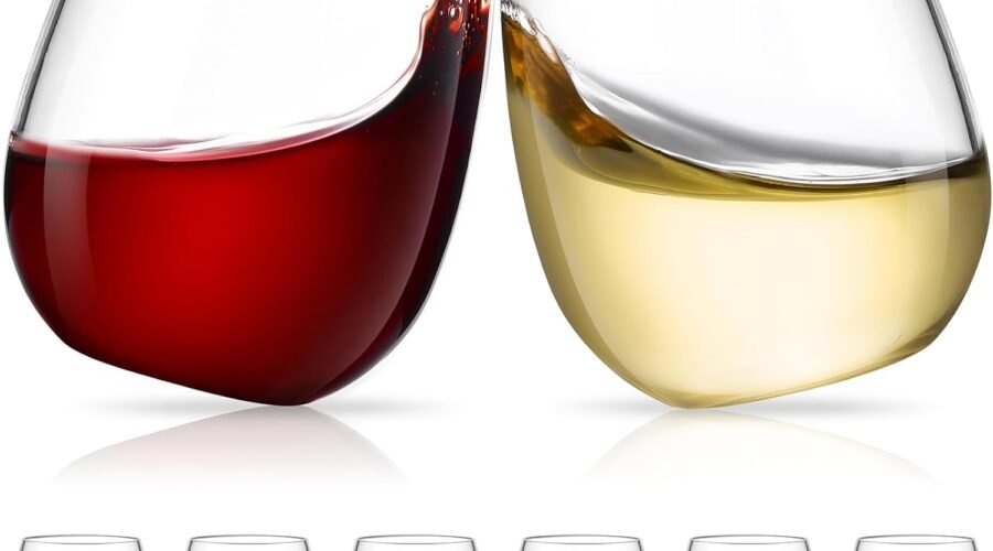 Unbreakable Reusable Tritan Wine Glasses Set of 6, 18 oz Stemless Wine Glass, BPA Free Plastic Tumblers, Drinking Glassware, Perfect for Indoor & Outdoor, Poolside, Party, Camping (Not Disposable) ﻿