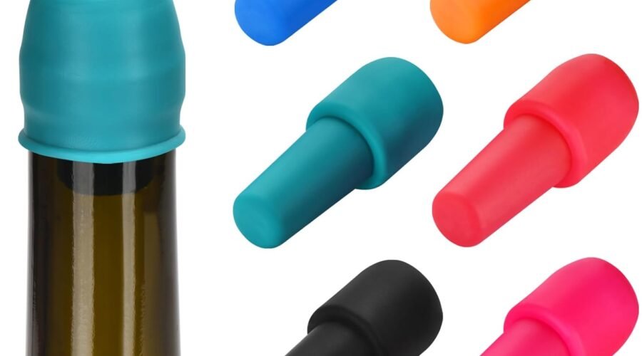 6 Pack Silicone Wine Stopper, Wine Stoppers for Wine Bottles, Wine Seal Stopper Can Be Reused to Keep Wine Fresh, by Brusoon (Multicolor)