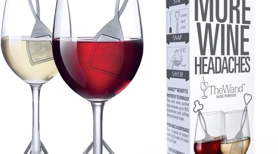 PureWine Silver Wand Filters Histamines and Sulfites – May Reduce and Alleviate Wine Allergies & Sensitivities – Purifier Aerates Wine Restore Taste & Purity – Includes Wine Glass Charm Accessory