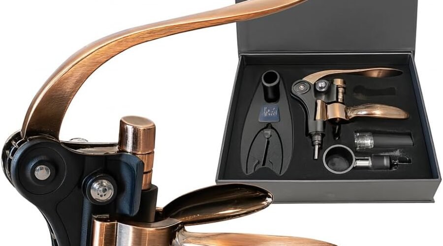 Cork Screw Wine bottle opener – 7 accessories in a premium box – Sturdy Rabbit Wine Opener Manual – Foil Cutter – Extra Spiral – Bottle Stopper – Drip Ring – Aerator Pourer – Opener Lever