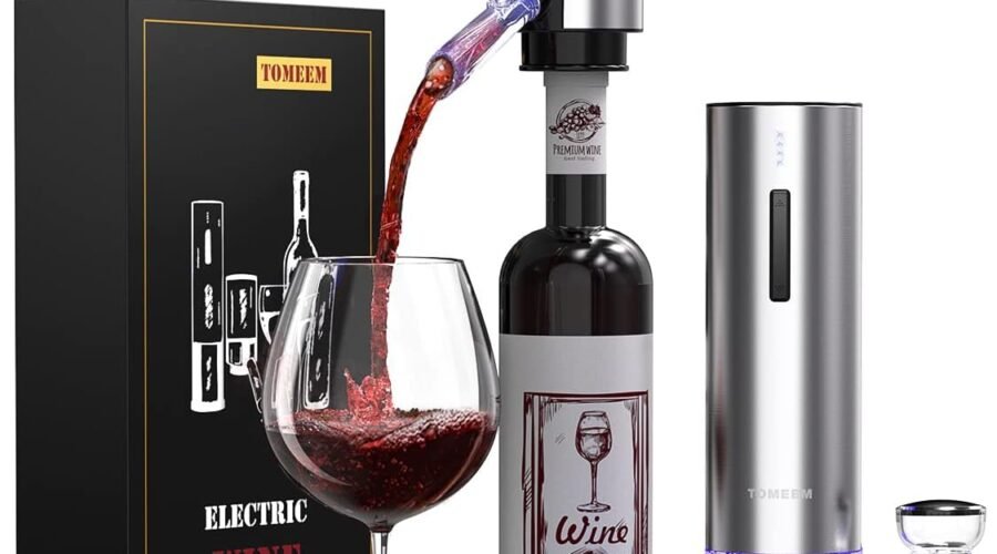 Rechargeable Electric Wine Gift Set – Aerator, Vacuum Stoppers, Foil Cutter and Bottle Opener for Home Bar and Outdoor Parties