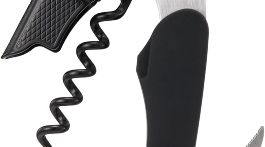 Vintorio Professional Waiters Corkscrew – Wine Key with Ergonomic Rubber Grip, Beer Bottle Opener and Foil Cutter (1 Pack)