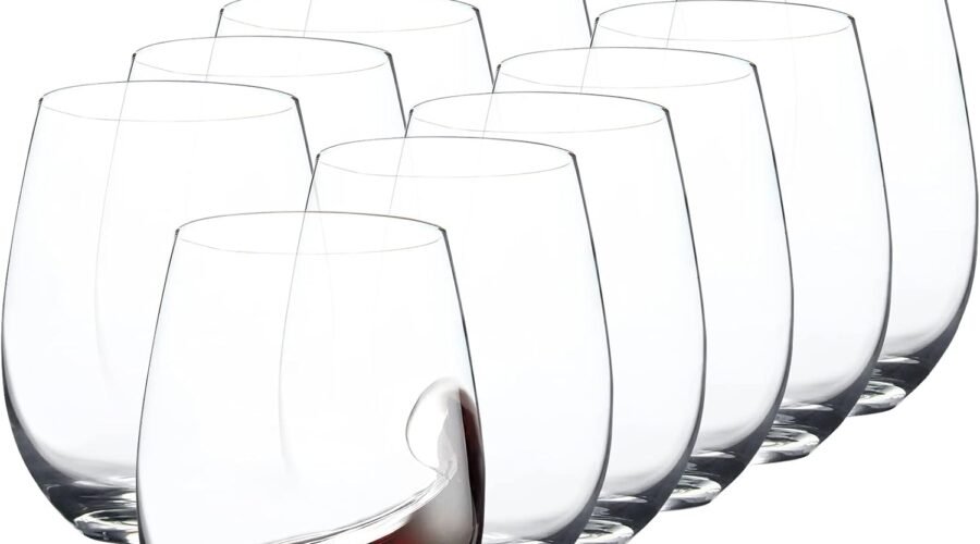 Stemless Wine Glasses Set of 12, 15 Ounce Smooth Rim Standard Wine Glass Tumbler for Red, White Wine, Dishwasher Safe