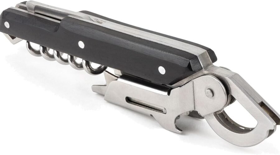 Peugeot – Clavelin Sommelier’s Corkscrew – Patented Single Pull Manual Bottle Opener with Foil-Cutter and Bottle Cap Remover, Black, 5.5 Inches