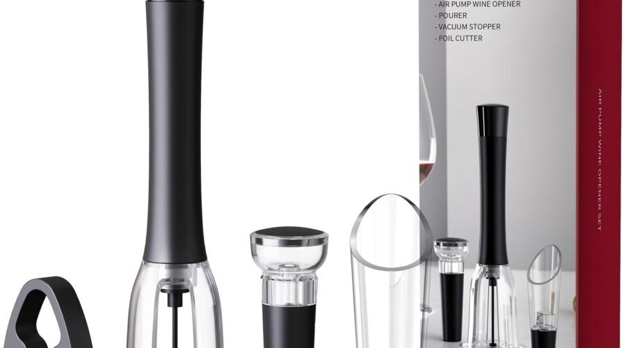 Wine Opener Set, IPEROT Air Pressure Pump Bottle Opener with Foil Cutter, Aerator Pourer, Vacuum Stopper(4PCS), Simple Cork Remover, Efficient Corkscrew Bottle Opener, Great for Wine Lovers