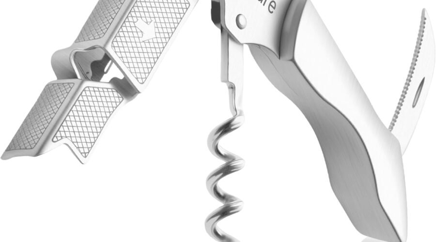 Wine Opener Waiter Corkscrew, Premium 420 Stainless Steel Wine Bottle Opener with Foil Cutter & Cap Remover, Double Hinged Manual Wine Key for Bartenders, Servers, Waiters and Home Use, Silver