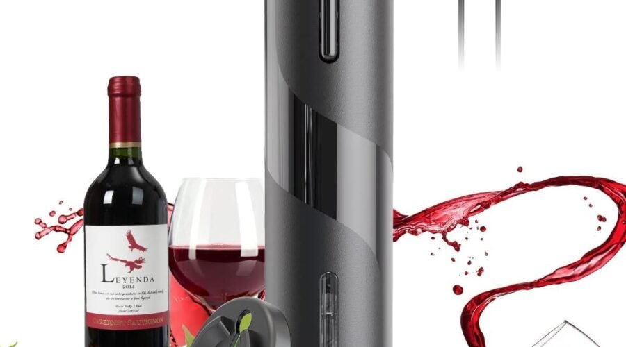 Electric Wine Opener, Rechargeable Automatic Wine Bottle Openers with Foil Cutter, One-click Button Corkscrew Remover for Home Kitchen Party Wedding Bar Restaurant, Black