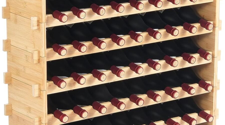 VEVOR 72 Bottle Upgrade Modular Wine Rack, Continuously Store Pinot Bottles, 8-Tier Bamboo Wood Storage Rack, Floor Freestanding Wines Holder Display Shelf, Wobble-Free Shelves for Kitchen Bar Cellar