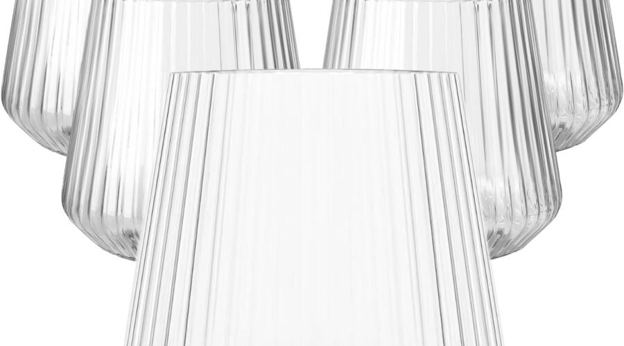 40 Pack Plastic Ribbed Wine Glasses, 14Oz Origami Disposable Wine Glasses Unbreakable Clear Plastic Cocktail Glasses Recyclable Shatterproof Reusable Wine Cups (NOT dishwasher-safe)