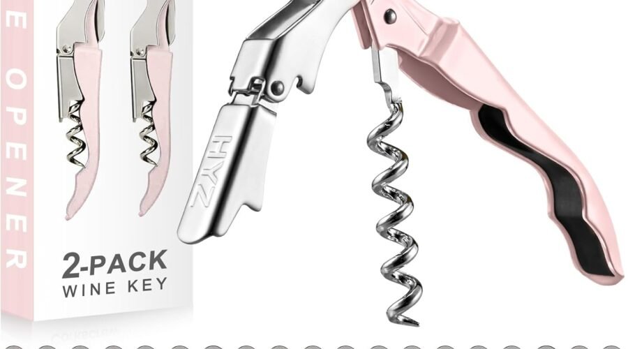 HYZ 2-Pack Wine Opener Waiter Corkscrew, Professional Wine Key for Servers, Bartender with Foil Cutter, Manual Wine Bottle Opener Double Hinged (Pink)