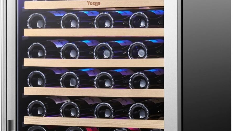 Yeego Wine Fridge Cooler – 24 Inch Wine Fridge Hold 47 Bottles, 40-65°F Wine Refrigerator Glass Door, Built in, Freestanding Under Counter Fridge for Beer Soda Drink Home Bar Office(5.12 Cu.ft)