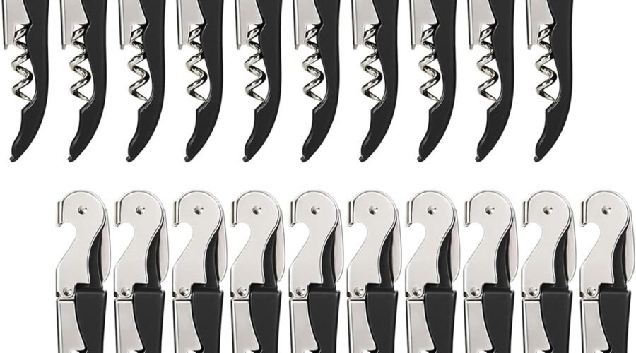 HYZ Wine Opener Bulk 20Pack for Bartender, Professional Waiter Corkscrew Wine Key for Servers,Wine Bottle Opener Double Hinged, Wine Accessories Set for Party Favor, Black
