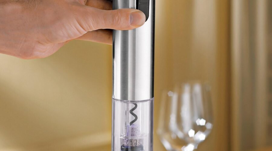 Wine Enthusiast – Electric Blue Corkscrew – Automatic Wine Opener Corkscrew – Push Button – Easy Open – Wine Key