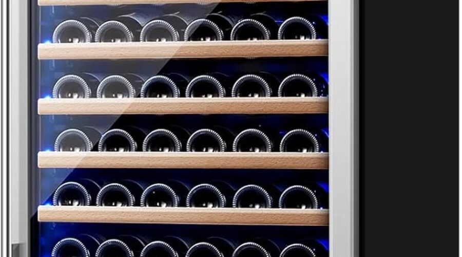 BODEGA 24 Inch Wine Cooler, 154 Bottle Refrigerator, Freestanding Wine Fridge with Intelligent Temperature Memory & Humidity Control, Upgraded Compressor, Quiet Operation