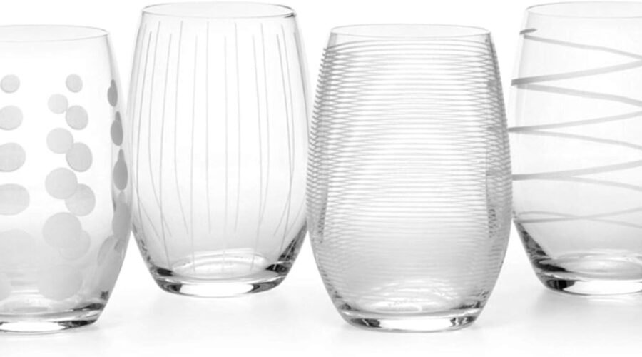Mikasa Cheers Stemless Wine Glasses, Set of 4, 17-Ounce Clear Glasses, Durable and Elegant, Perfect for Red or White Wine, Dishwasher Safe