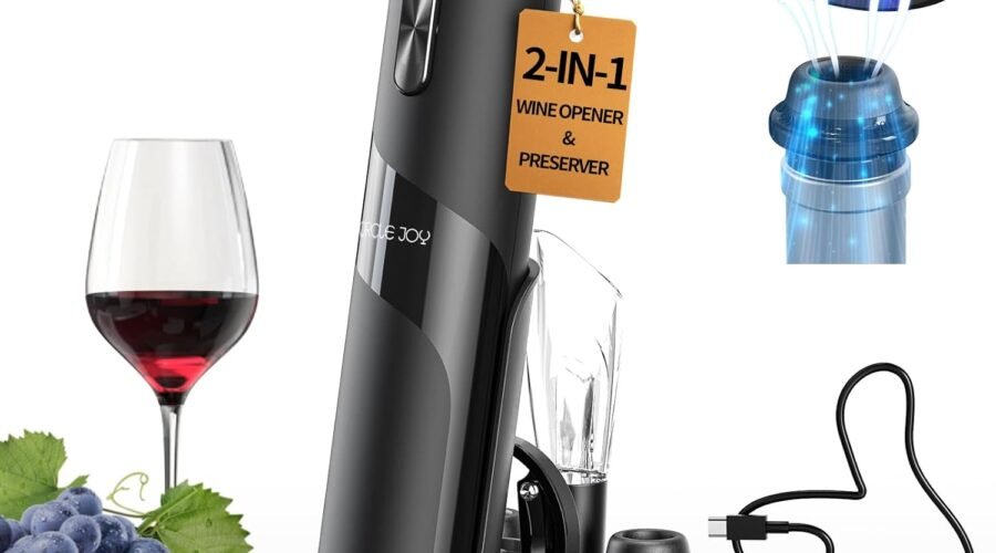 CIRCLE JOY Rechargeable Wine Opener Electric Wine Bottle Opener 7-in-1 Wine Gift Set with Electric Vacuum Pump, Charging Station, Foil Cutter, Wine Aerator Pourer and 2 Wine Stoppers