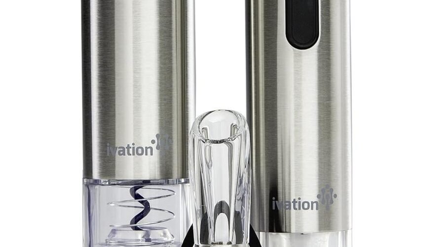 Ivation Electric Wine Gift Set – Includes Bottle Opener, Aerator, Vacuum Preserver, Stoppers, Foil Cutter & Charging Base