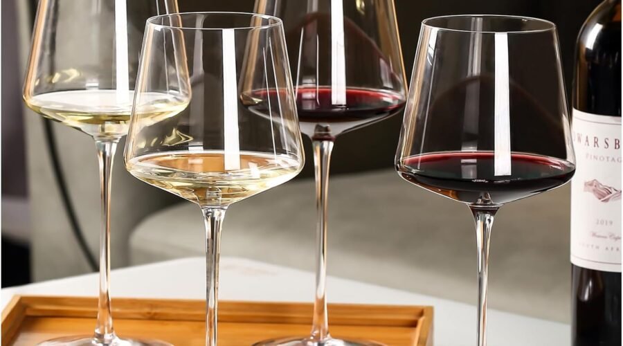 Physkoa 18oz Red Wine Glasses Set of 4-LeadFree Crystal Wine Glass with Tall Long Stem【Hand Blown Italian Style】 Stemmed Square Wine Glasses Gifts for Home Party