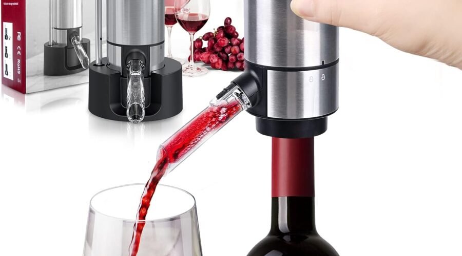 Wine Gifts-Wine Aerator Pourer-Rocyis Electric Wine Dispenser, One Touch Smart Wine Decanter w/Storage Base & Retractable Tube (Battery Operated)