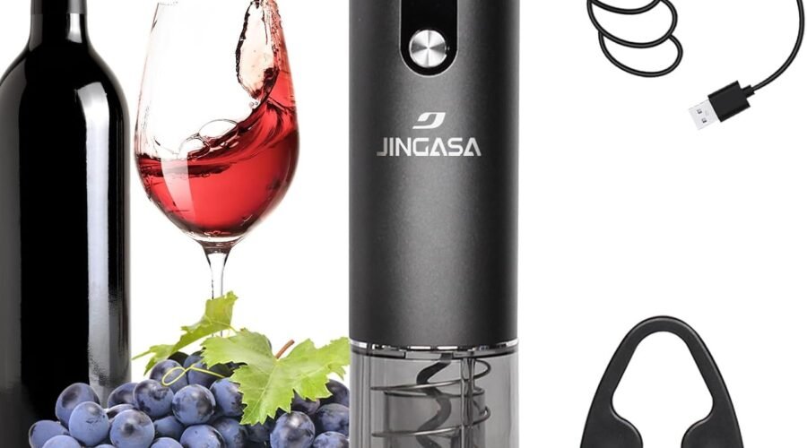Electric Wine Opener with Automatic Corkscrew & Foil Cutter – Rechargeable Type-C Corkscrew Bottle Opener for Home, Kitchen & Party, Black,1 Pack