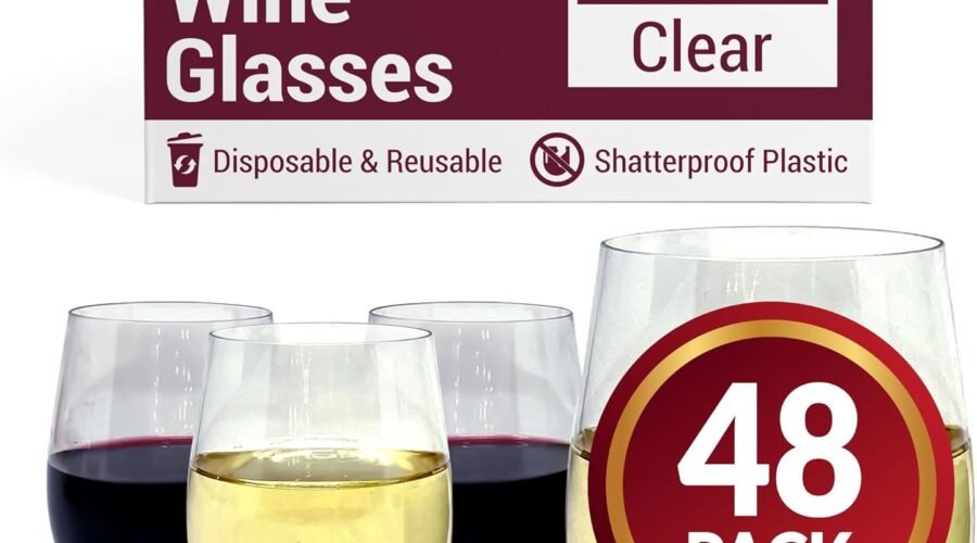 Reli. Disposable Wine Glasses (48 Pack, 12oz) Plastic Stemless Wine Glasses Disposable | Clear and Stemless for Parties, Cocktails, Whiskey, Weddings | Shatterproof