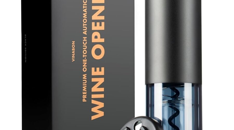 VINABON Electric Wine Opener – Premium 2025 Rechargeable Wine Bottle Opener Corkscrew with Foil Cutter, One-Touch Automatic Operation & LED Lights. Includes Wine Guide eBook