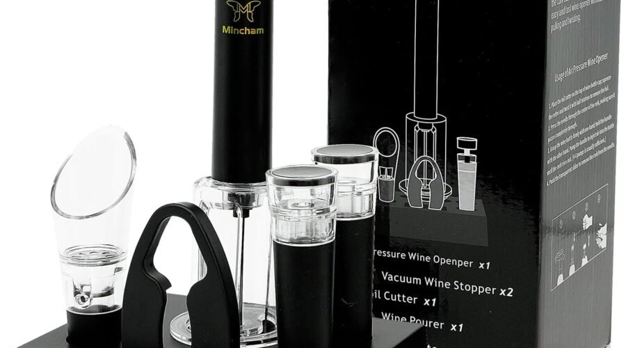Air Pressure Wine Bottle Opener with Foil Cutter, Wine Aerator Pourer, 2 Vacuum Wine Stoppers, Storage Base (6 PCS), Corkscrew Wine Opener, The Best Wine gifts for Wine Lovers