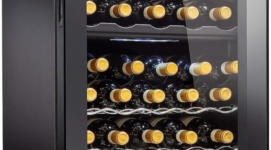 Wine Enthusiast 32-Bottle Dual Zone MAX Compressor Wine Cooler – Freestanding Mini Fridge with Digital Touchscreen, LED Display, Split Storage for Red & White Wines, Matte Black Refrigerator Home Bar