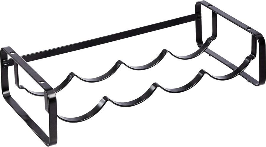 Amazon Basics Tabletop Stackable 4-Bottle Metal Wine Rack, 3.74″D x 15.75″W x 7.87″H, Black