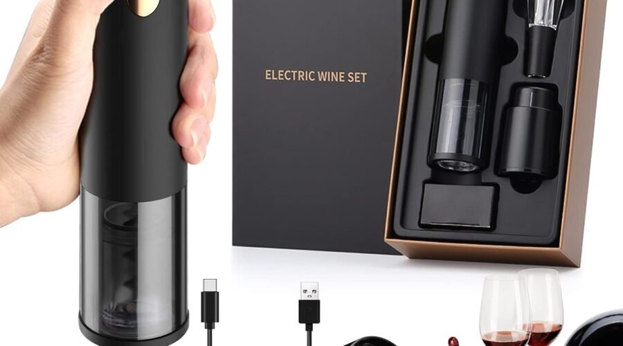Wine Gifts-Electric Wine Opener-Automatic Wine Opener Rechargeable-Cordless Electric Corkscrew-Wine Bottle Opener with Foil Cutter, 2 in 1 Aerator Pourer, Vacuum Stopper, Gift Box
