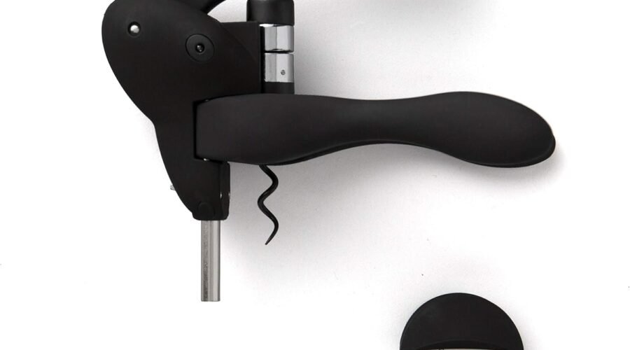 Rabbit W6004N Original Lever Corkscrew Wine Opener with Foil Cutter and Extra Spiral, Black Finish, Smooth Lever Action for Effortless Cork Removal