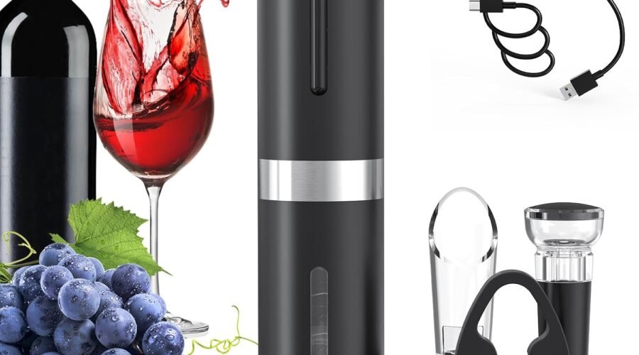 CIRCLE JOY Electric Wine Bottle Opener Set – Rechargeable Cordless Wine Corkscrew with Charging Base, Foil Cutter, Aerator Pourer and Stopper
